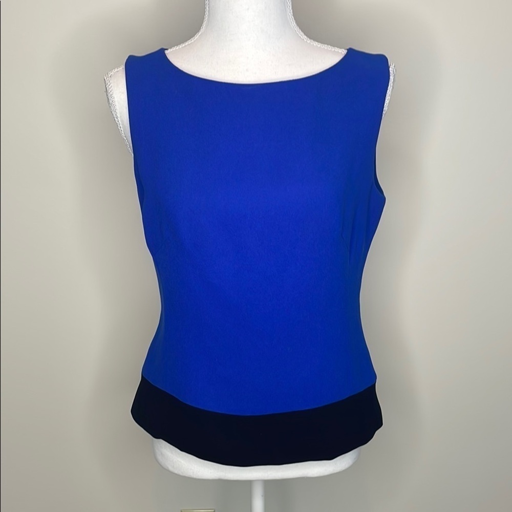 Casual Corner Royal Blue Sleeveless Shell with Black Hem